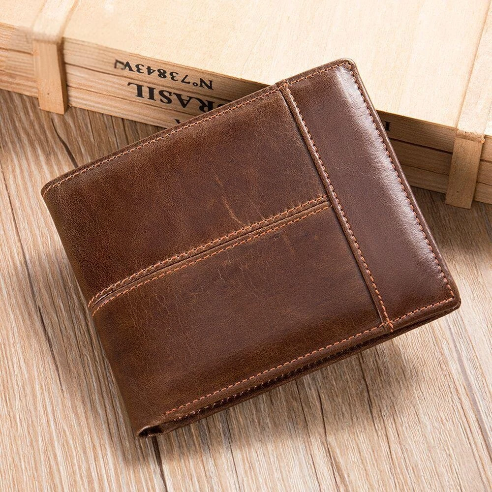 Ekphero Men's Retro Genuine Leather Short Wallet RFID Blocking Horizontal Money Clip Multi-card Slot Card Holder Anti-theft Brush Coin Purse (image for) Ekphero Men's Retro Genuine Leather Short Wallet RFID Blocking Horizontal Money Clip Multi-card Slot Card Holder Anti-theft Brush Coin Purse
